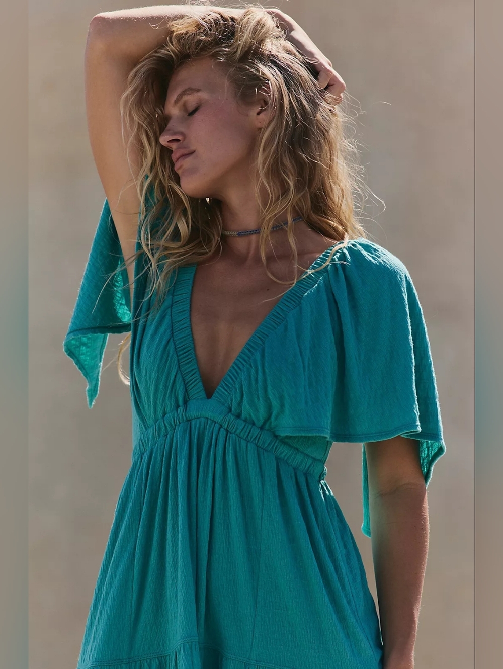Free People Beach La La Maxi Dress in Teal Blue Boho, size Large - Picture 6 of 13